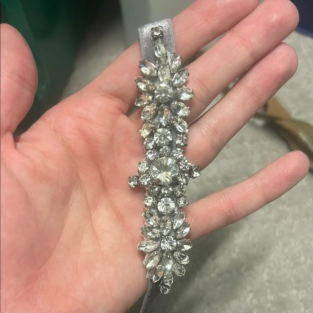 Jenny Yoo Silver Gray Crystal Embellished Belt - Picture 2 of 6